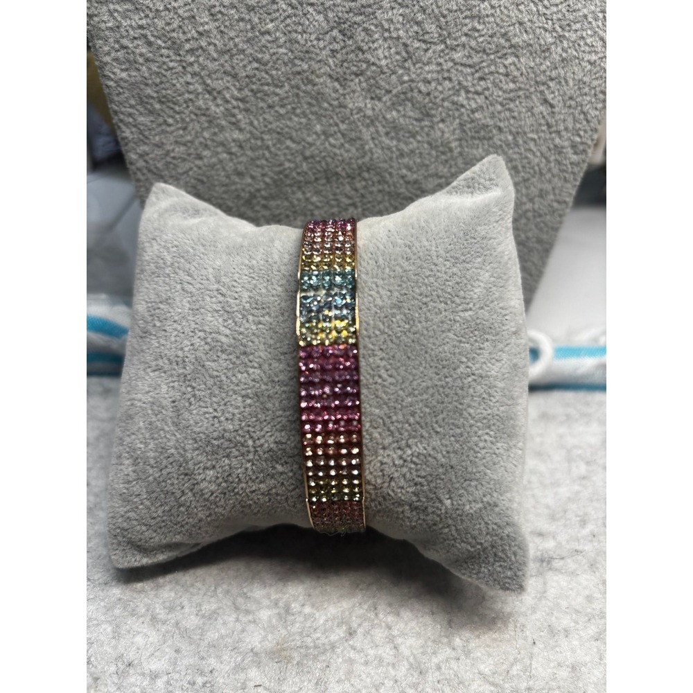 #85. Rainbow Crystal Bangle – Multi-Row Ombré Pavé Bracelet